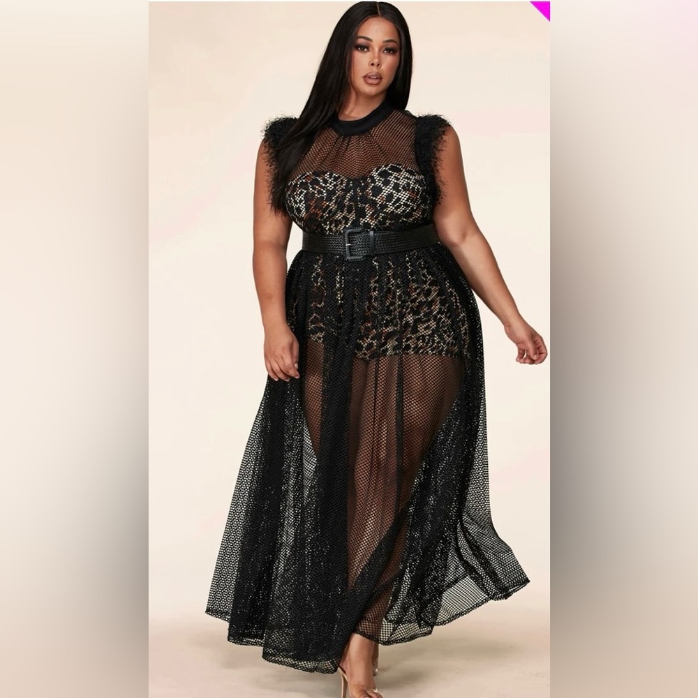 Long black net dress